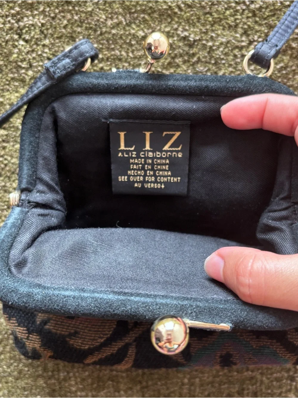 Vintage Liz Claiborne Coin Purse Crossbody Evening Bag Floral Embroidery